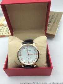 厂家批发不锈钢两针半手表 超薄款钢壳 真皮带商务防水手表