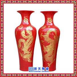 景德镇陶瓷中国红落地大花瓶现代家饰客厅酒店别墅装饰摆件